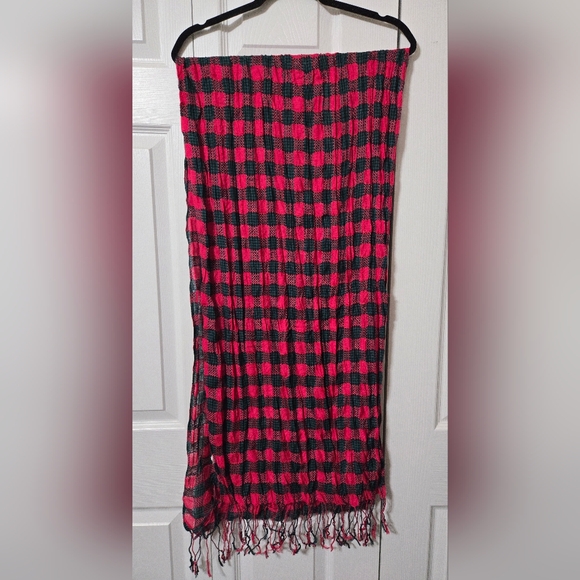 Pink, Black & Green Plaid Scarf w/Twisted Fringe on the ends, Vibrant Colors - Picture 2 of 5